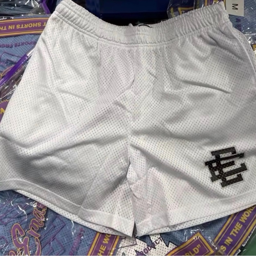 Eric Emanuel White Mesh Shorts with Black EE Patch